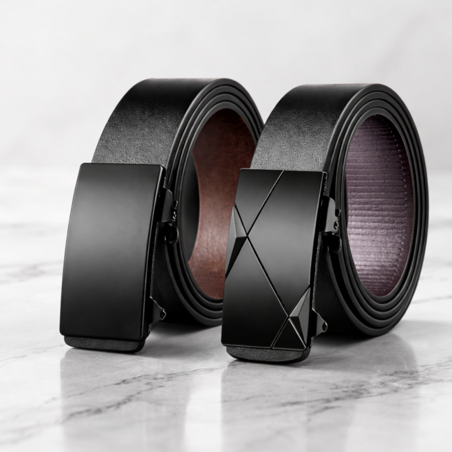 룸앤업 고급형 남성 자동 가죽 벨트 허리띠 2개입