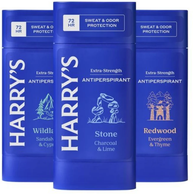 해리의 엑스트라 스트렝스 해열제 데오도란트 남성용 땀 및 냄새 조절 해열제 버라이어티 팩 - 스톤 레드우드 와일드랜드 2.5온스 3개, Antiperspirant, Variety Pack - 쿠팡
