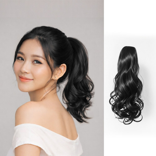 오드뷰티 묶음머리 가능 집게핀 포니테일 가발, 1개, 블랙