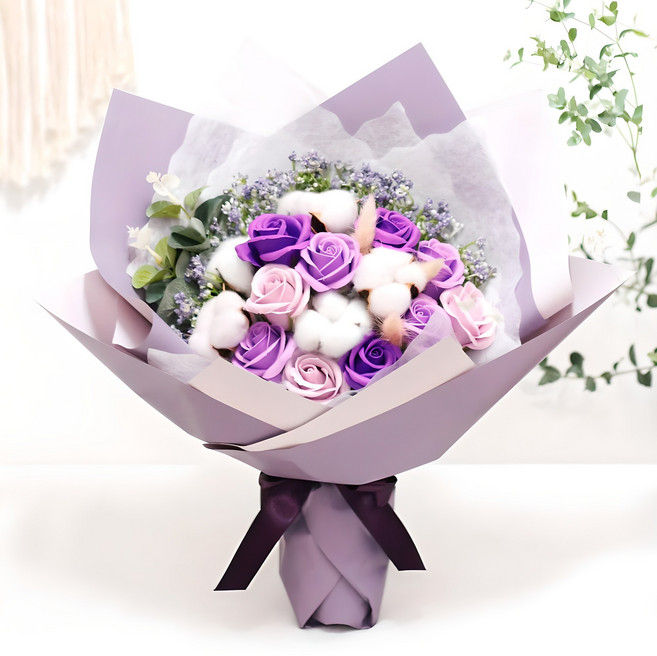早晨香氣 人造棉花香皂花混合花束, 1個, 紫色