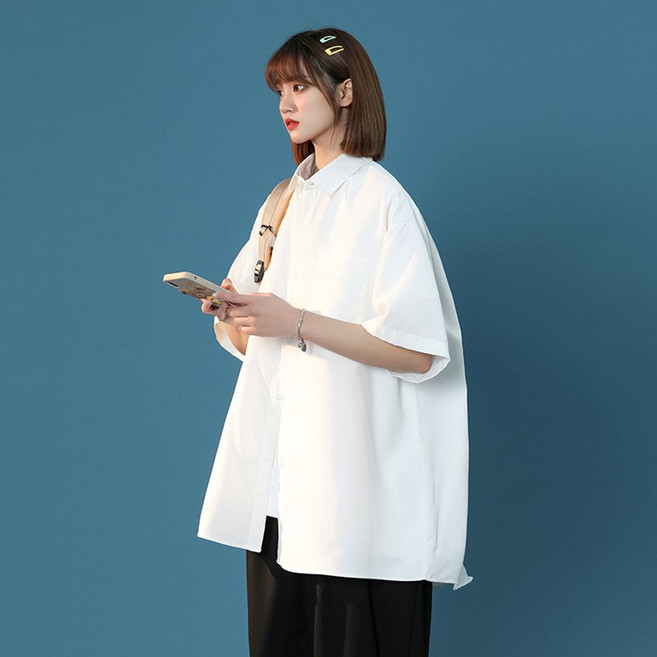 여성린넨셔츠 여름 봄 빅카라 반팔 루즈핏 박시한 6색 캐주얼 남방 가오리