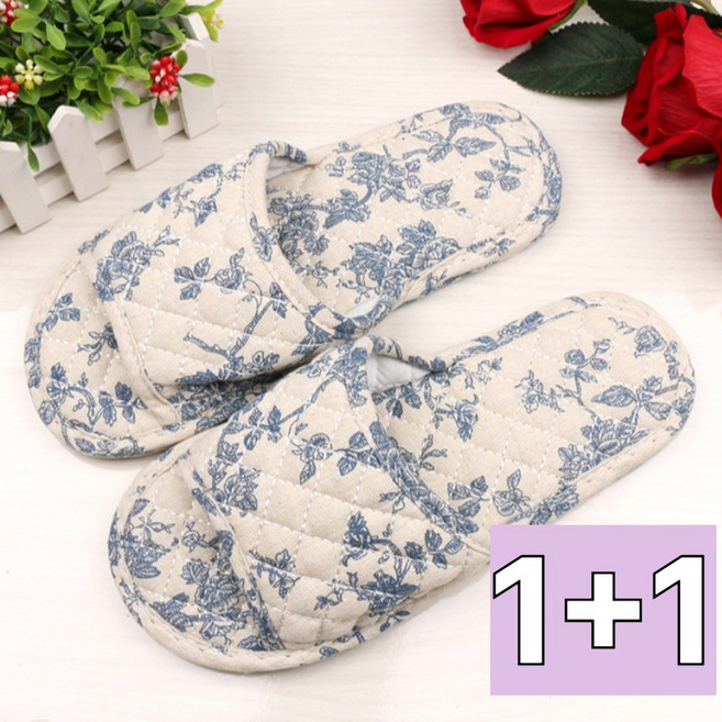 우아한클릭 1+1 3중 쿠션 면슬리퍼 삼중 3겹 퀼트 천 거실화 층간소음방지 실내화, 로망스, 2개