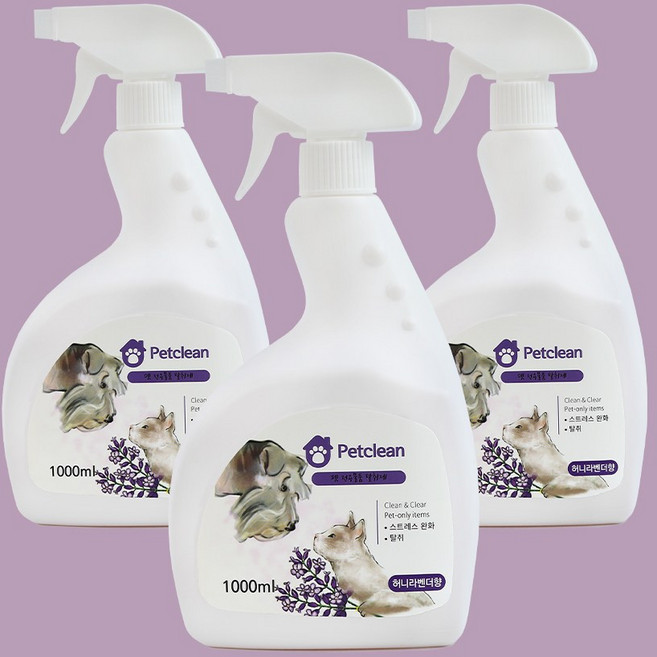 펫크린 반려동물 냄새탈취제 허니라벤더향, 3개, 1L