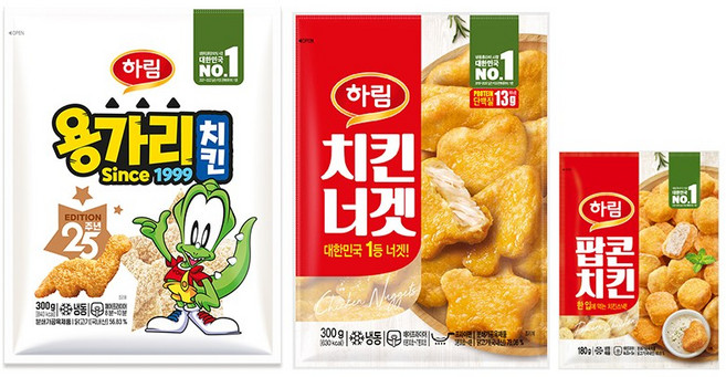 하림 용가리치킨 300g+치킨너겟 300g+팝콘치킨 180g, 1개