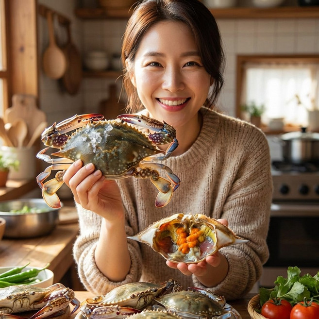 [다정한수산물] 국내산 연평도 100% 선별 알배기 암꽃게 급냉, 1박스, 1kg (3-5마리)