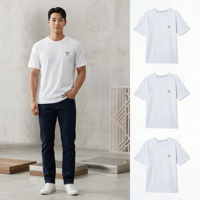 게스 남자 반팔티 3매세트 티셔츠 면티 국내정품