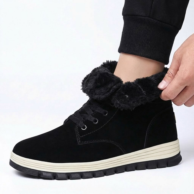 지디오 남성 기모 워커 4cm 통굽 방한 스노우 부츠 털 안감 하이탑 겨울 방한화