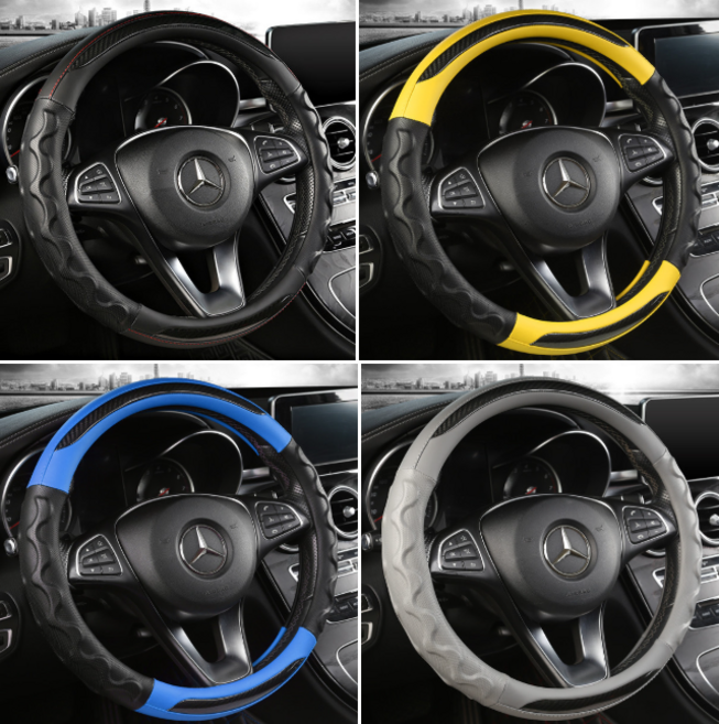 DK 자동차 핸들커버 논슬립 가죽 차량용 운전대 커버, 블루(D형)