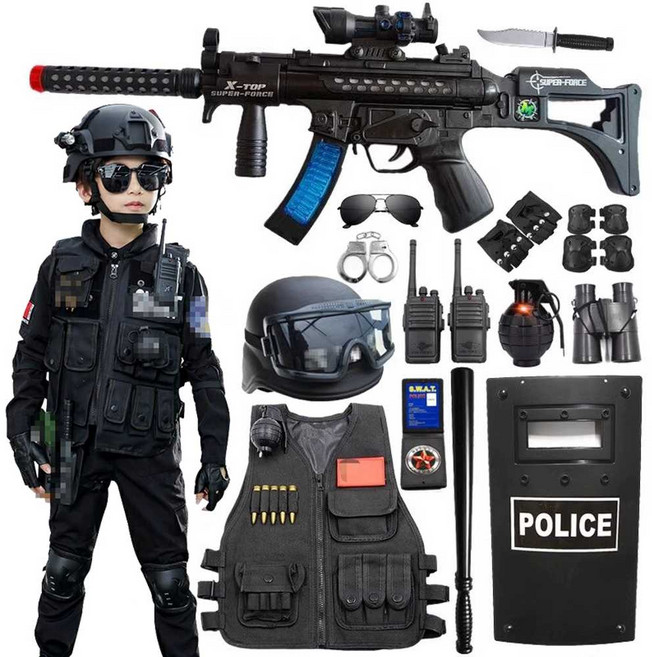 어린이 경찰특공대 세트 코스튬 군인 경찰 옷 장난감, 1개, M4특수전투(22종세트)+의상(신장)120CM