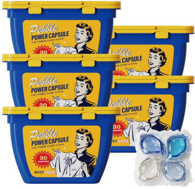 바이에트 페블 올인원 캡슐세제 이불 진드기 싹 비누향 4in1, 30개입, 5개