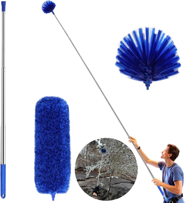InLoop 장대 청소 브러쉬 천장 거미줄 제거 먼지 털이 다용도 청소솔 틈새 청소, 1개, 블루