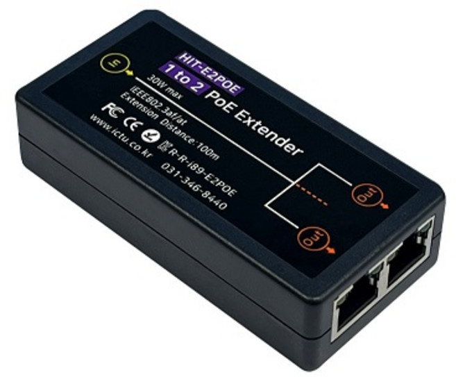 HIT-E2POE 2채널 PoE Extender 무전원 최대연장거리 100M PoE 연장기 리피터, 단품, 1개