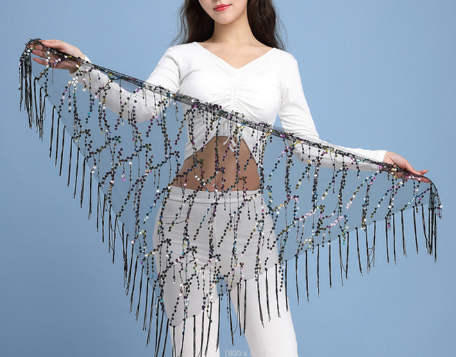 땐스얼랏 밸리댄스 힙스카프 댄스스포츠 스커트 라인댄스, 블랙 레인보우