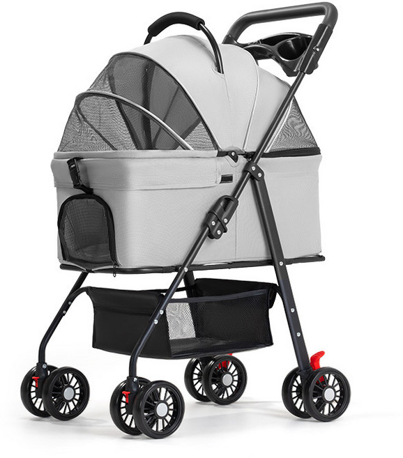 접이식 분리식 반려동물 이동 카트 강아지유모차, 그레이, 1개