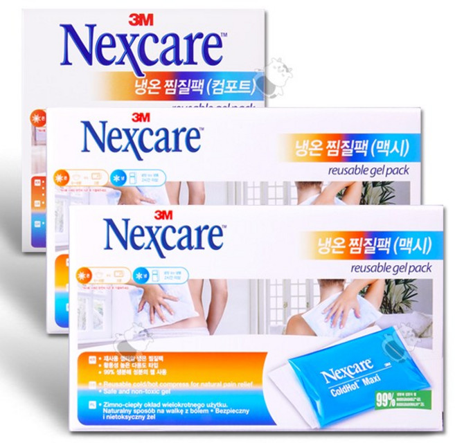 3M 넥스케어 Reusable 젤타입 냉온 찜질팩 ColdHot 냉찜질 온찜질, 맥시2ea+컴포트1ea, 1세트