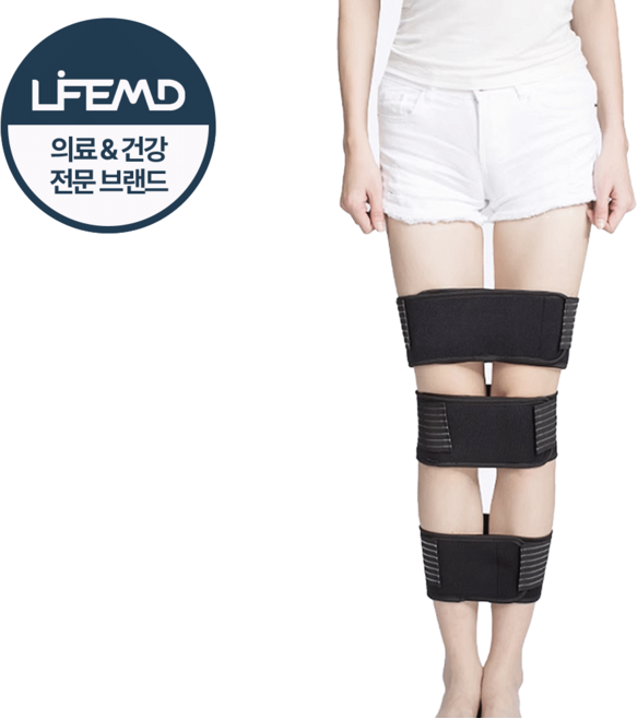 라이프엠디 3단 분리형 오다리 교정 밴드 바른 자세 다리 교정기 오자 x자 휜다리 고정 압박 벨트 무릎 보호 패드 다리묶기 하체 묶기 기구 남녀공용 블랙, 1세트