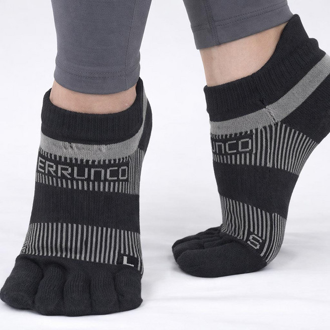 베룽코 스피너 마라톤 러닝 트래킹 쿠셔닝 물집방지 스포츠 오리 발가락 양말, 블랙