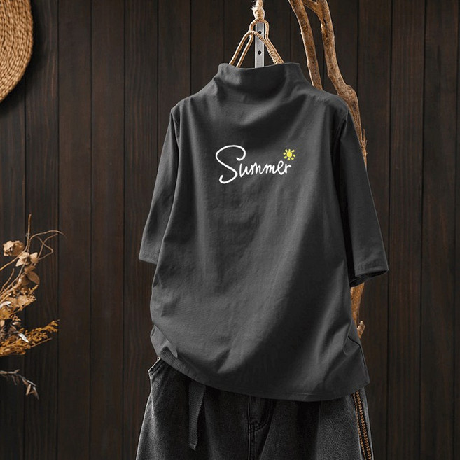 여성 봄여름 반폴라 반팔티 빅사이즈 반팔티셔츠 여자 5부