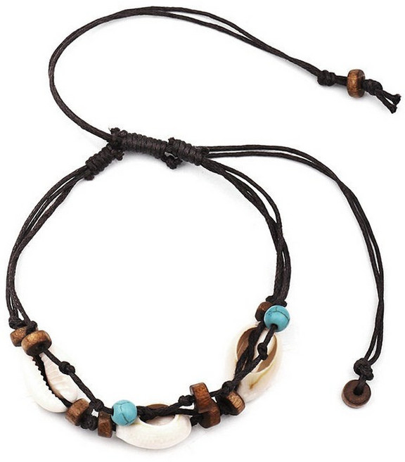 Boho Natural Sea Shell Stone Anklets for Wood Bead Seashell 발목 팔찌 다리 풋 체인 왁스 로프 alklet Beach Jewelry