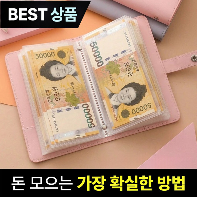 브로미 현금 바인더 저축 다이어리 지폐, 1개, 핑크
