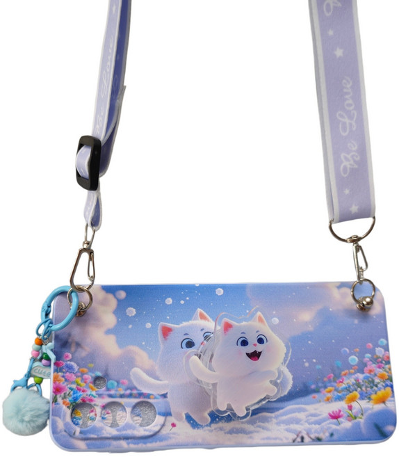 AT-M150 귀여운 눈꽃하늘 고양이 캐릭터 피규어 스트랩 목걸이 케이스