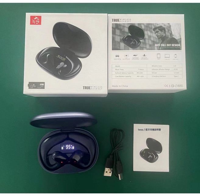 爆款潮電s900新款無線藍牙不入耳機 掛耳式tws藍牙耳機骨傳導, 盒裝, 翻譯耳機【黑色】