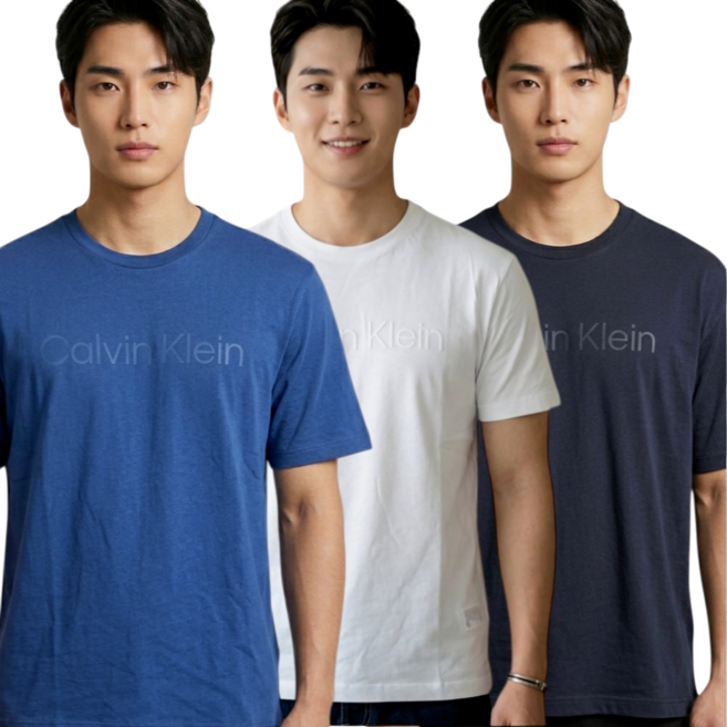 [국내정품] 캘빈클라인 남성 반팔티 레귤러핏 워드 로고 기본 라운드 티셔츠