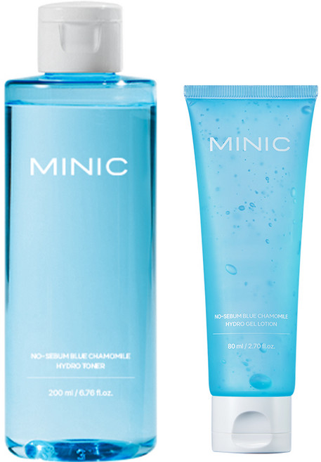 [본사직영] 미닉 노세범 블루 캐모마일 수분 토너 200ml+젤로션 80ml 2종세트 저자극 쿨링케어 산뜻 촉촉한 스킨케어 피부 진정 항염 모낭염, 1세트