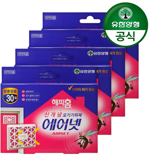 해피홈 에어넷 모기기피제 방충망용, 2.85g, 4개