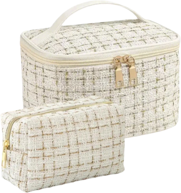 도의복 고급 편한수납 대용량 트위드 화장품 파우치 세트