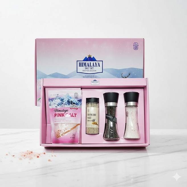 프리미엄 히말라야 핑크솔트 통후추 소금 4종 선물세트 답례품 집들이선물 함초소금