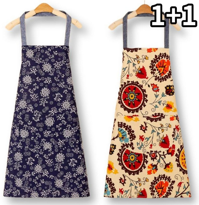 생활픽 남녀공용 주방 앞치마 2개, 1세트, 네이비+옐로우
