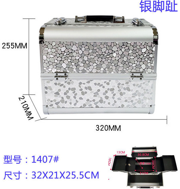 紋繡工具化妝箱 多層大容量 便攜鋁箱 手提式美甲收納盒, 1個, 1407-銀腳趾