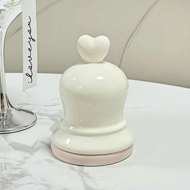 가정용 하트형 아이디어 도자기이쑤시개 면봉 치실수납통 7.6CM, 화이트, 1개