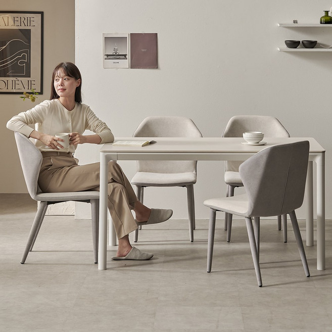 세레나 4인용 테이블 포세린 세라믹 식탁세트 1400, 웜화이트, 테이블+의자4