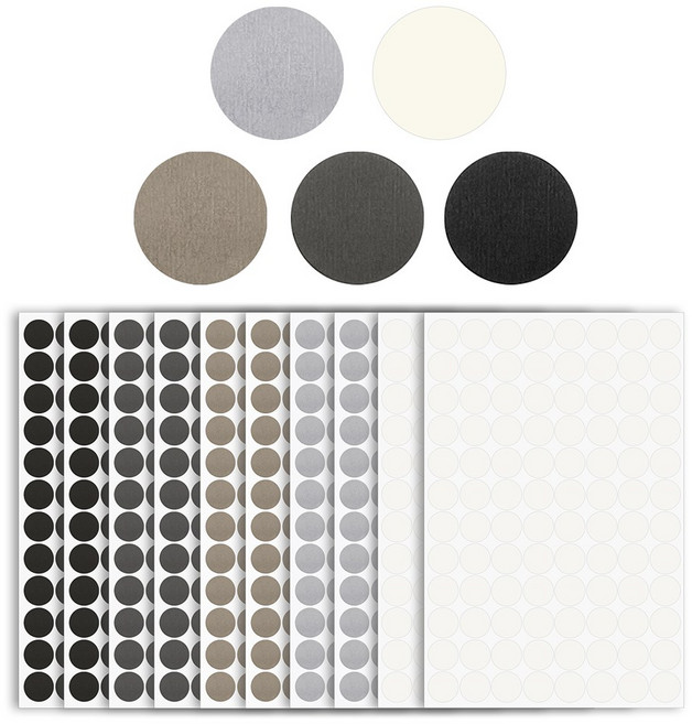 10장 접착식 나사 캡 스티커 15/21mm 나사 구멍 커버 스티커 질감 PVC 나사 머리 캡 스티커 목재 가구 캐비닛 선반 용 나사 구멍 스티커 (5 가지 색상), 15mm-950개, 1개, 5가지 색상