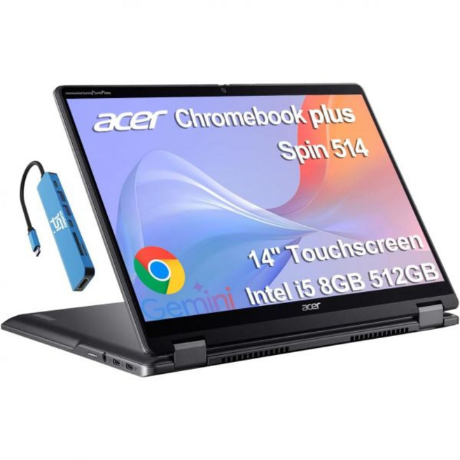 Acer 크롬북 플러스 스핀 514 투인원 노트북 14인치 FHD+ 터치스크린 인텔 코어 i5-1334U 8GB DDR5 640GB 512GB SSD+128GB SD 카드 백라, 512GB Storage