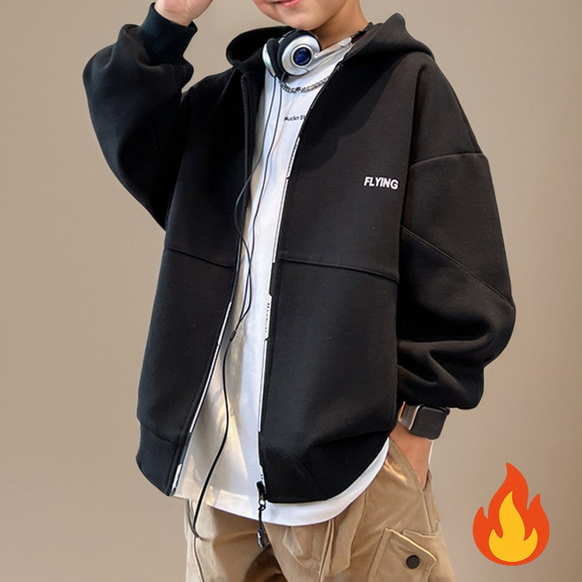 지디오 주니어 기모 후드 집업 점퍼 겨울 자켓 아우터 털잠바 레터링 절개 디자인