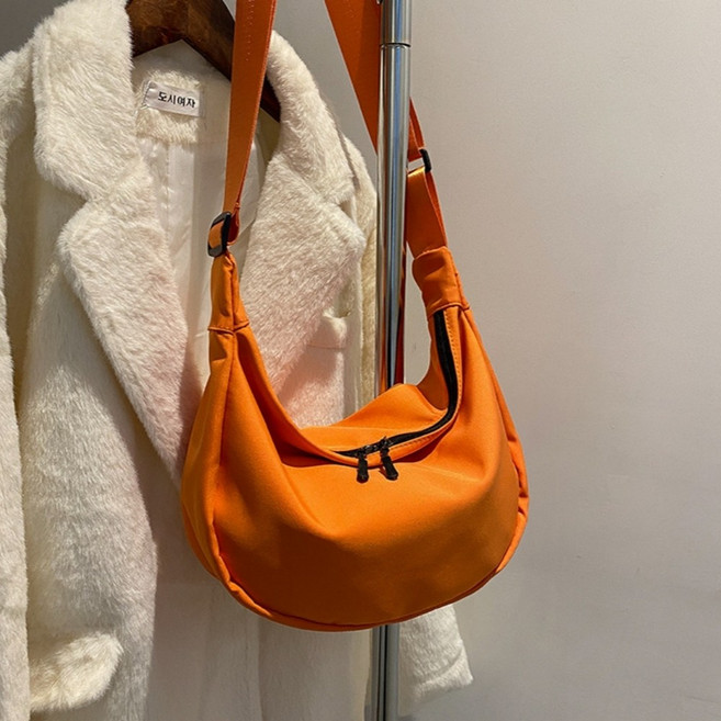 牛津餃子包 半月包 - 簡約輕便女用小包, 【流量款】橘色, 橘色
