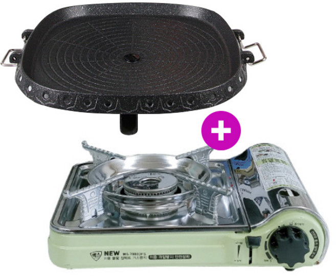 맥선 MS-7000DFS 휴대용 가스렌지 컴팩트형 부르스타 버너 1개 + 맥선 사각불판 1개
