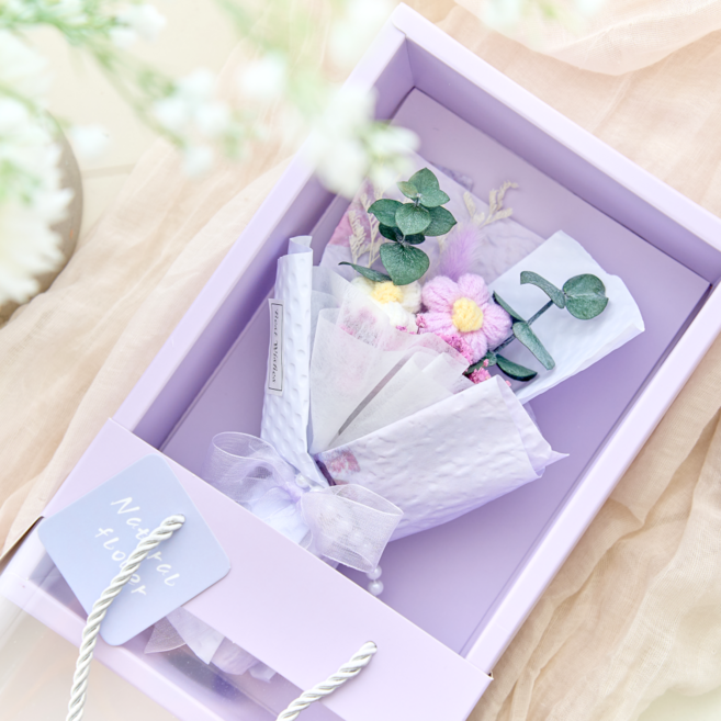 무둥 드라이플라워 프리저브드 꽃다발 선물, 라벤더 퍼플 L