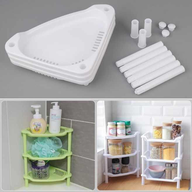 플라스틱 3단 욕실 선반 모너리 코너 다용도 화장실, 제품선택, 삼각 - 그린, 1개