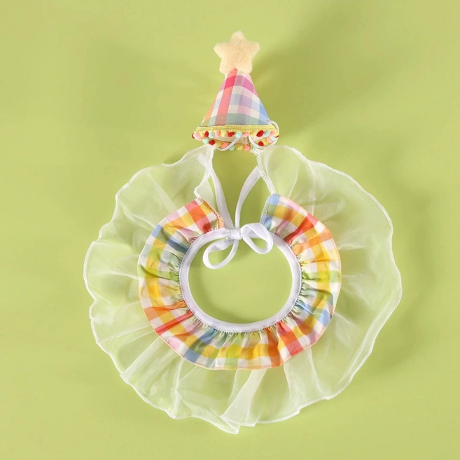 寵物生日領巾與帽子套組, 彩色格子, 1個