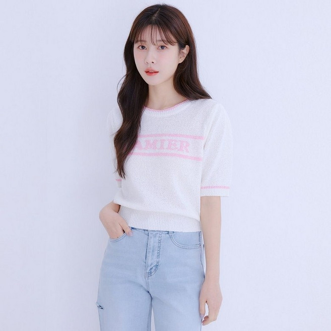 로엠 볼륨소매 레터 반팔 풀오버 RMKAE25RT8 126033