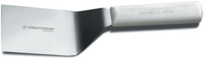 덱스터 아웃도어 S286-4 Sani-Safe 16343 햄버거 터너 4 x 3 스티프 오프셋 고탄소 스테인리스 스틸 블레이드 텍스처 화이트 핸들 플랫탑 요리용 그릴 주걱 NSF, 4 inches x 3, White