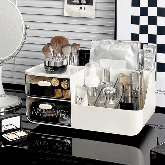 올해브 서랍식 칸막이 다용도 수납 화장품 정리함, 1개, 화이트