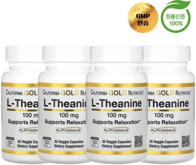 2+2 캘리포니아 골드 뉴트리션 CGN L테아닌 100mg 베지 캡슐 30정, 4개 - 쿠팡