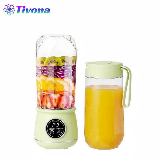 Tivona 휴대용소형 무선 믹서기 초고속 다용도 캠핑 가정용믹서기, 그린