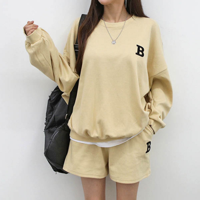 마이쏭 여성용 빅사이즈 트레이닝세트 운동복 상하의세트 B자수맨투맨반바지세트