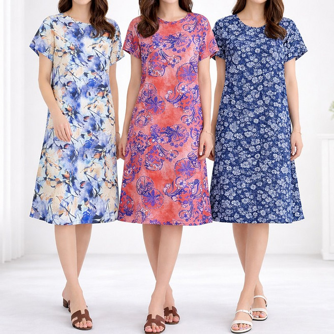 비비드글램 인견 패턴 원피스 9color FREE~빅사이즈